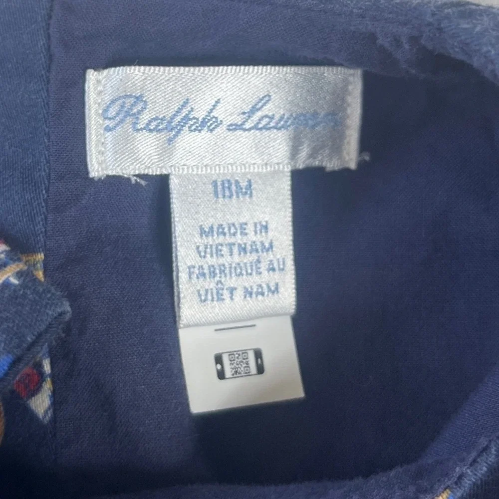 Ralph Lauren Bear Dress Navy Blue Collegiate Academy 18M Cotton Preppy